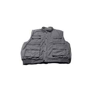 Vtg Mens Large Gray Vest Hooded Pockets Insulated Timber Trail Outdoor Fish Camp